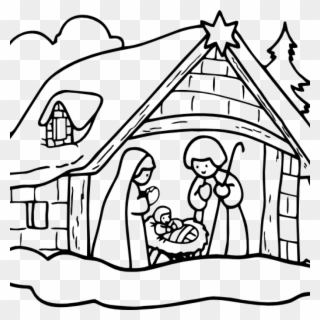 Nativity Clipart Black And White Manger House2 Clip - Christmas Crib Drawing Easy - Png Download