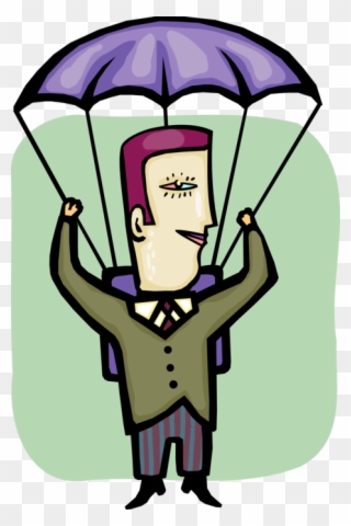 Vector Illustration Of Businessman Parachutes To Safe Clipart