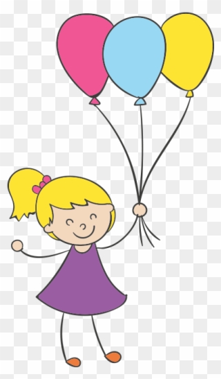 Cartoon Child Clip Art Little Holding - Girl With Balloons Clipart - Png Download