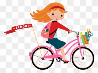 Image Royalty Free Library Bicycle Clip Art Little - Cartoon Girl On Bike - Png Download