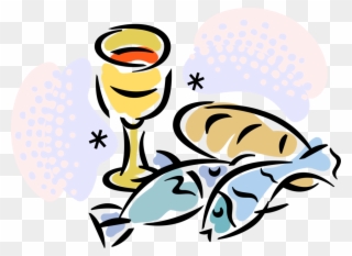 Svg Stock Christian Cup Fish Loaves - Fish And Bread Cartoon Clipart