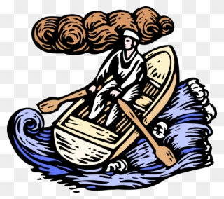 Vector Illustration Of Sailor Rowing With Oars In Rowboat Clipart