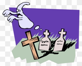 Vector Illustration Of Graveyard With Cross And Tombstones Clipart