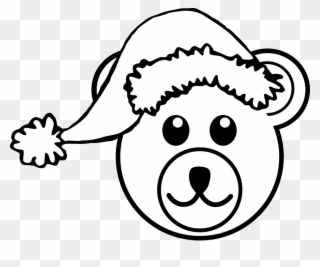 Bear 3 Head Brown Santa Hat Black White Line Teddy - Cartoon Clipart Black And White - Png Download