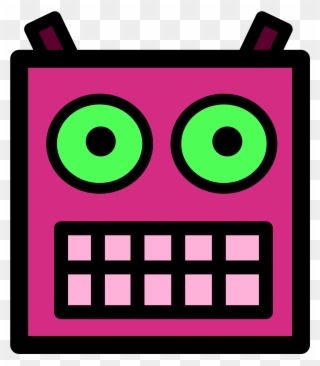 Pink Or Plum Robot Face With Green Eyes - Robot Face Cartoon Png Clipart