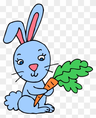 Blue Bunny Rabbit With Carrot Free Clip Art - Spring Clip Art Bunny - Png Download