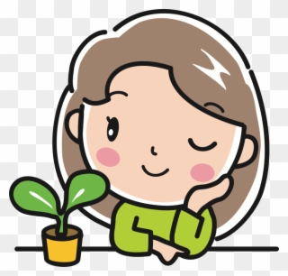 Girl With Plant Line Art Plants Cartoon Human Behavior - Clip Art Girl With Plant - Png Download