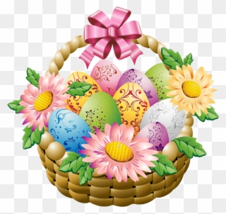 Easter Basket With Easter Eggs And Flowers Png Picture - Easter Basket Transparent Background Clipart