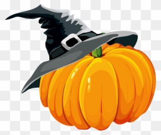 Samhain Halloween Cliparts - Pumpkin With Witch Hat - Png Download
