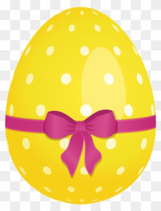 Yellow Dotted Easter Egg With Pink Bow Png Clipartu200b - Easter Egg Transparent Background