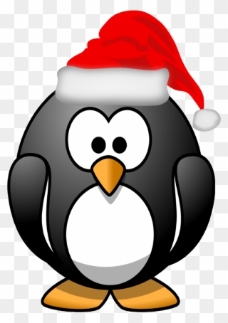 Xmas Stuff For Christmas Penguin Clipart Black And - Penguin With A Santa Hat - Png Download