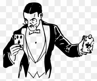 Cards Clipart Magic Trick - Magician With Cards Drawing - Png Download