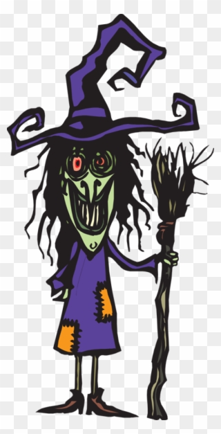 Ugly Witch With Her Broom - Ugly Witch Clipart - Png Download