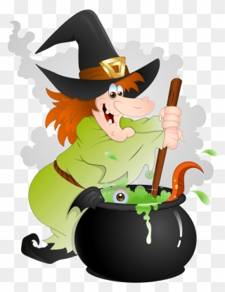 Cute - Witch With Cauldron Clipart - Png Download