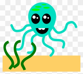 Octopus Cephalopod Drawing Animal Cartoon - Polvo Verde Dos Desenhos Animados Com Tentáculos Camiseta Clipart