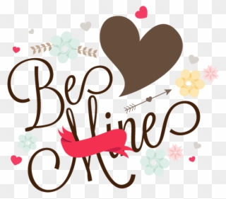 Happy Valentine's Day Text Be Mine With Colorful Floral - Valentine's Day Clipart
