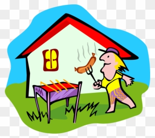 Vector Illustration Of Outdoor Chef Cooks Hotdog On Clipart