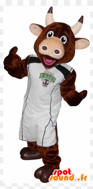 Purchase Brown Cow Mascot With Holding Basketball In Clipart