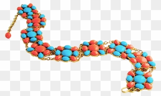 Huge Trifari Simulated Turquoise & Coral Cabochon Gold Clipart