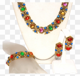 Couture Vintage 70's Moghul Jewels Necklace Bracelet Clipart