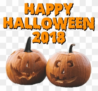 Download Two Pumpkins Happy Halloween 2018 Transparent - Jack-o'-lantern Clipart