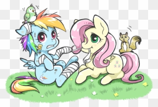 Hobilo, Bandage, Bird, Caring, Duo, Flower, Fluttershy, - Cartoon Clipart