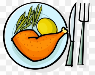 Vector Illustration Of Roast Chicken Leg With Potato - Chicken Dinner Clip Art - Png Download
