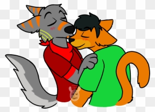 A Cat/dog Smooch - Cartoon Clipart