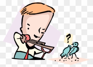 Vector Illustration Of Killing Two Birds With One Stone Clipart