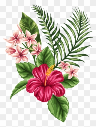 Svg Transparent Tropical Watercolor Flowers Leaves - Tropical Flower Tattoo Clipart