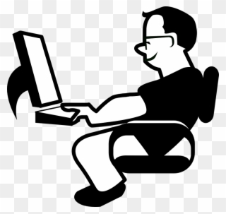 Communication Clipart Black And White - Animated Man On Computer - Png Download