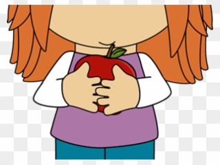 Snack Clipart Day - Girl Holding An Apple Clip Art - Png Download