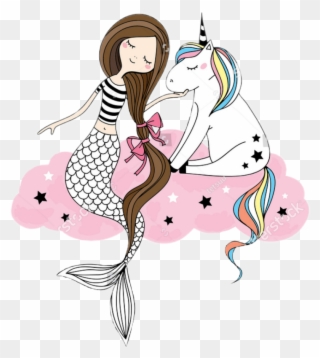 Unicorn Mermaid Bff Besties Bestfriend Bestfriends - Unicorn And Mermaid Clipart - Png Download