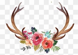 Freeuse Stock Deer Antler Moose Clip - Antlers With Flowers Clipart - Png Download