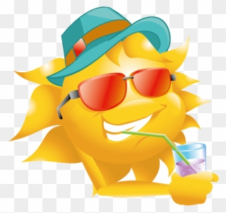 Sun Straw Clip Art Juice Drink Transprent - Smiley With Sun Hat - Png Download