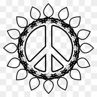 Peace Symbol Peace Sign Flower 73 Black White Line - Cool Peace Sign Drawing Clipart