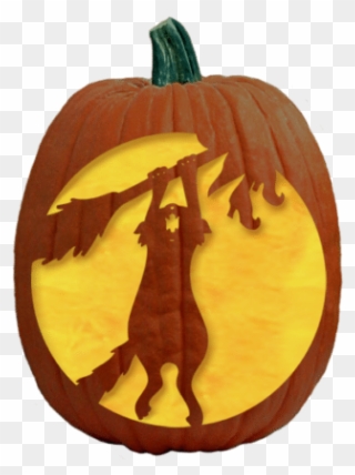 Hundreds Free Carving Patterns - Witch And Cat Pumpkin Carving Clipart