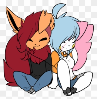 E621 Anthro Chibi Duo Eeveelution Female Flareon Freeze-pop88 - Cartoon Clipart