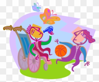 Vector Illustration Of Playing In The Park With Disabled - Inclusion In Schools Clipart