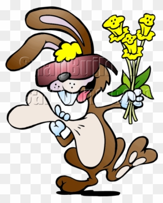 Rabbit Holding Flowers Heart Mascot Logo - Vector Graphics Clipart