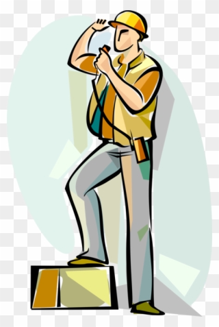 Vector Illustration Of Construction Worker Directs - Illustration Clipart