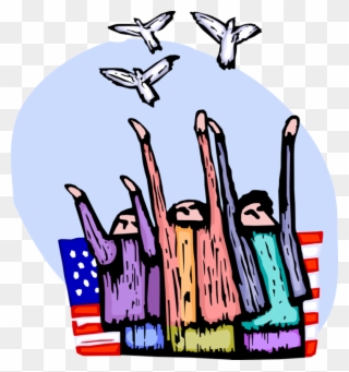 Vector Illustration Of Patriotic Peace Protesters Release Clipart