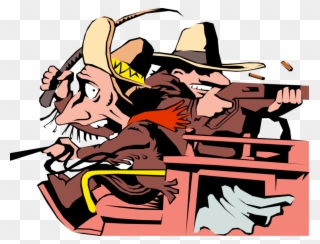 Vector Illustration Of Old West Stagecoach Motorist - Cartoon Stagecoach Clipart