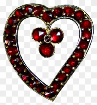 Victorian Rose Cut Garnet Stylized Heart W Small Clover - Heart Clipart