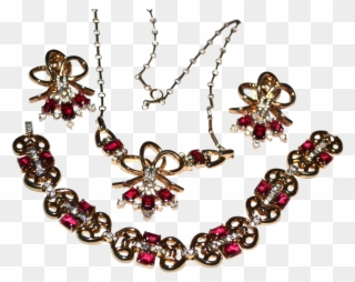 Trifari Red Necklace, Bracelet, Earrings Pat Pend Open - Necklace Clipart