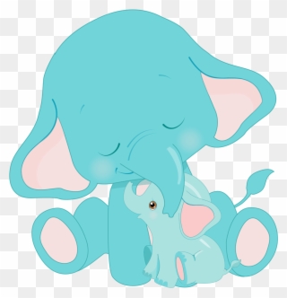 Sublimation Transfer Animal Blue Elephants With Baby - Illustration Clipart