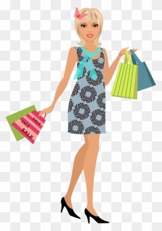 Cartoon Young Woman Holding Shopping Bags - Cartoon Woman With Shopping Bags Clipart