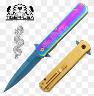 Tiger Usa®metallic Dragon Folding Knife W/clip - Knife - Png Download