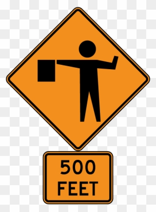 Flagger Ahead Sign - Orange Road Signs And Meanings Clipart