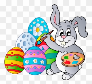 Easter Bunny With Eggs Clipart - Png Download